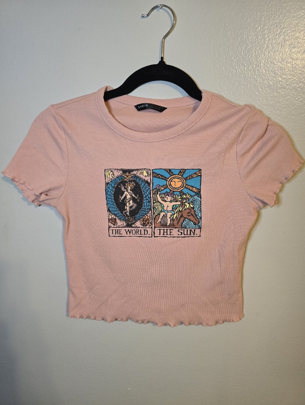 SHEIN Light Pink Ribbed Tarot Card Crop Tee